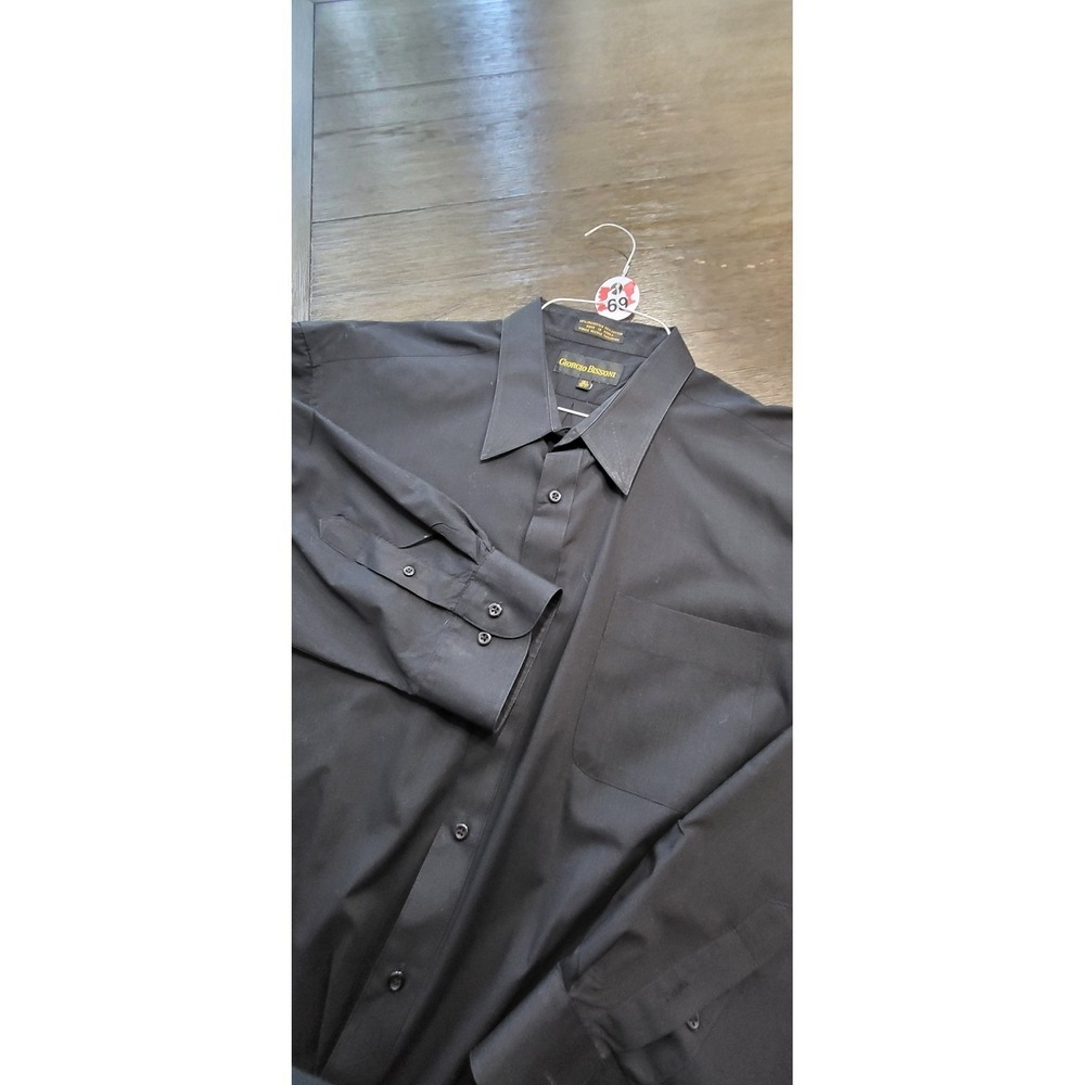 #69 3XL GEORGIO BISSONI DAGGER COLLAR ALL BLACK DRESS SHIRT LONG
